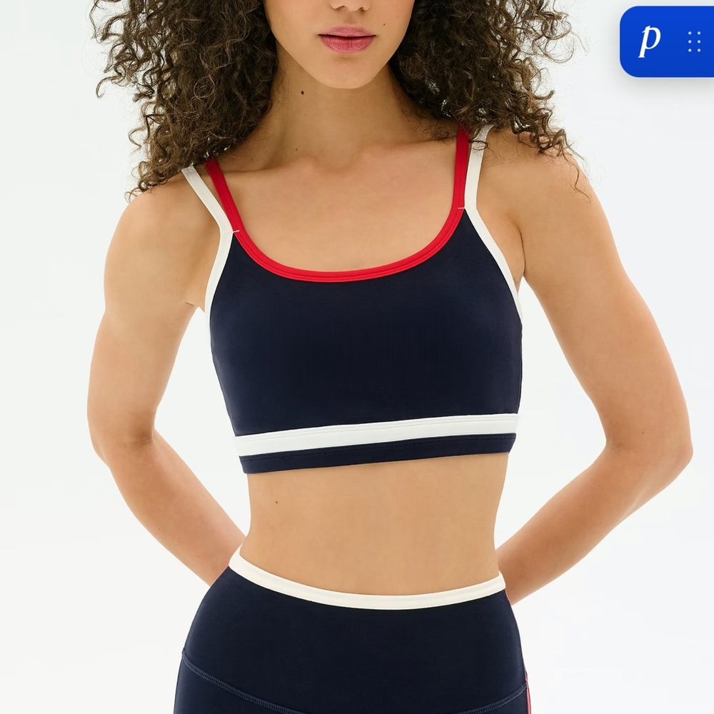 Splits59 Navy Blue Red and White Trim Sports Bra
